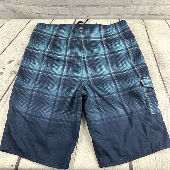 O'Neill Board Shorts Mens 30 Blue Hybrid Plaid Drawstring Waist Swim Trunks Surf - Picture 7 of 8